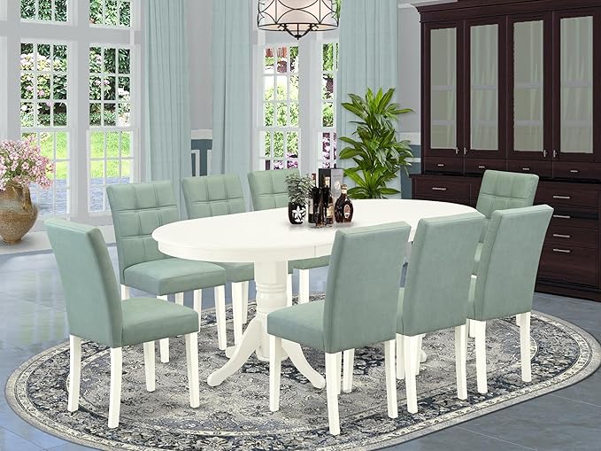 East West Furniture VAAS9-LWH-43 9 Piece Dining Room Set Includes A Wooden - Image 2