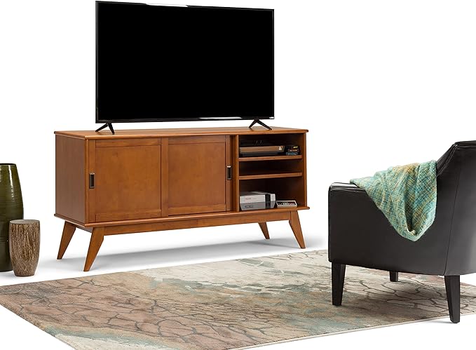 SIMPLIHOME Draper SOLID HARDWOOD 60 Inch Wide Mid Century Modern TV Media Stand - Image 3