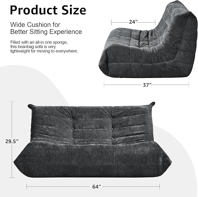 Hobestluk Bean Bag Chair Giant Bean Bag Sofa 2 Seater Bean Bag Chairs - Image 2