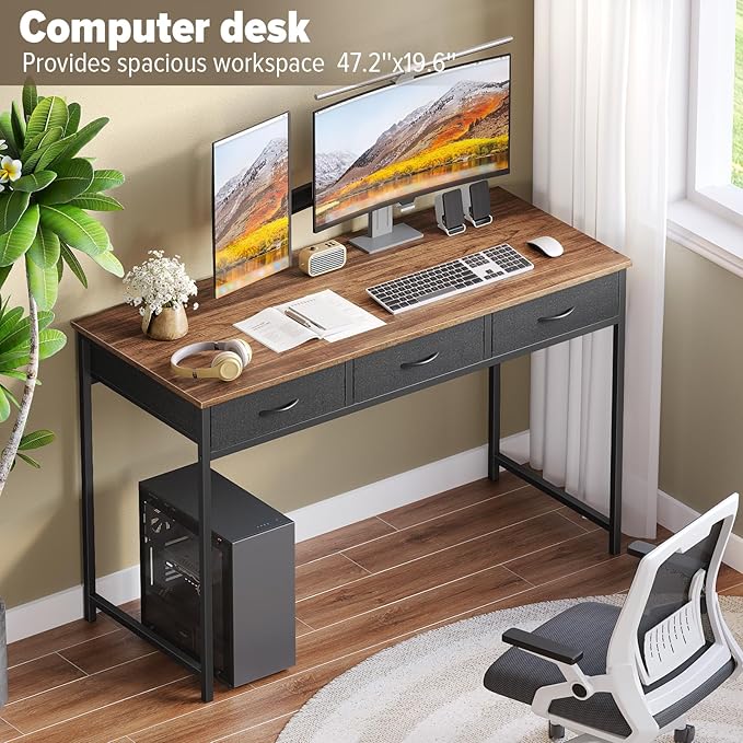 WOHOMO Computer Desk with 3 Drawers, 47.2 Inch Bedroom Desk with Storage - Image 4