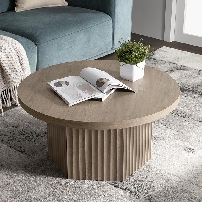 SICOTAS Round Coffee Table for Living Room, Modern Fluted Circle Center Coffee by SICOTAS