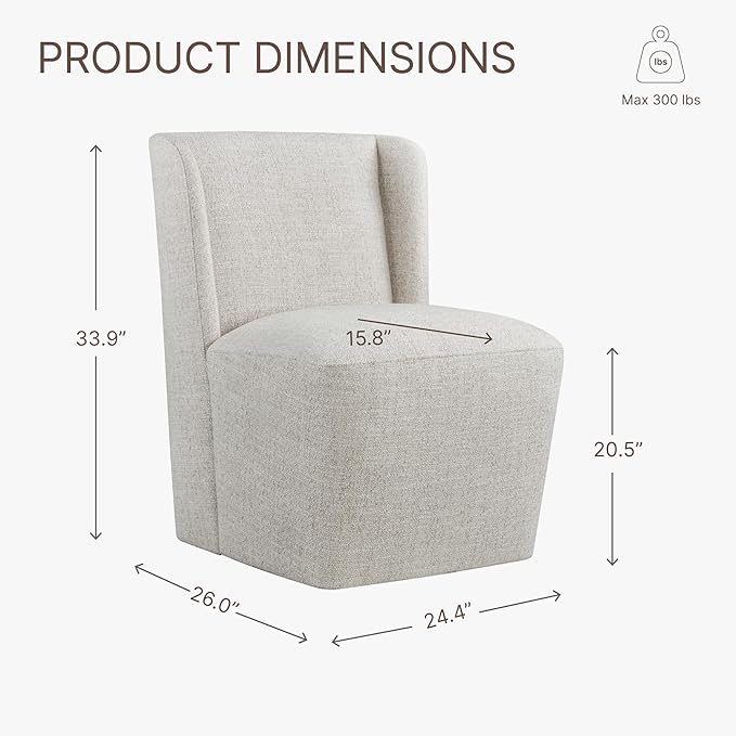Dining Chairs with Casters No Assembly Upholstered Wingback Single Sofa Armless - Image 3