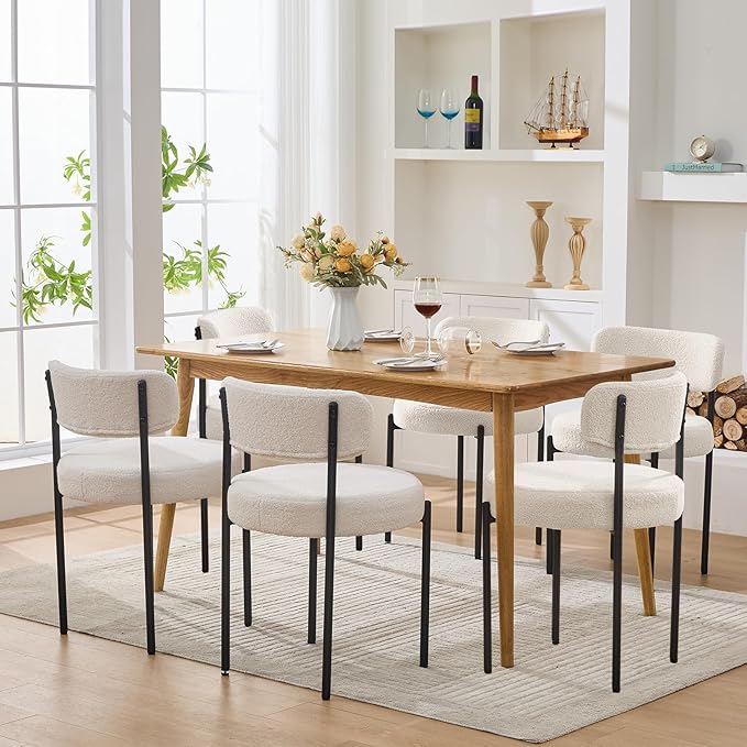 Dining Chairs Set of 6, Curved Backrest Upholstered Dining Room Chairs by Viroformo