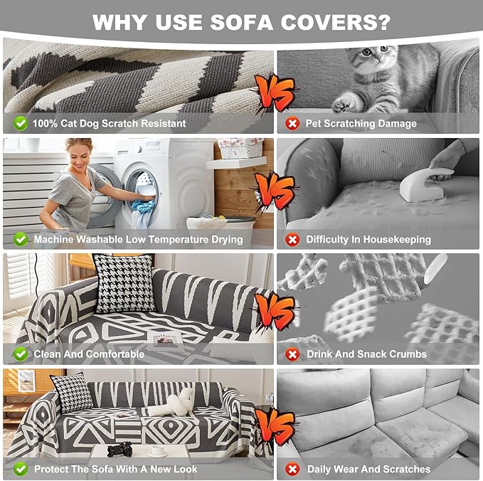 STACYPIK Modern Dark Grey Couch Cover, Boho Chenille Sofa Covers - Image 3