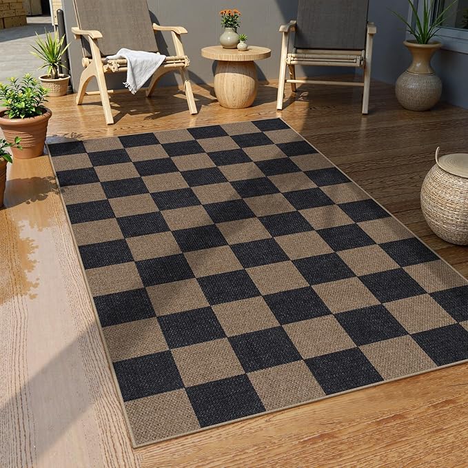 Lahome Checkered Easy Jute 3x5 Rug, Washable Rugs - Image 3