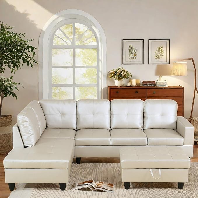 L Shaped Sectional Couch with Otttoman, Apartments, Light Grey by FONTOI