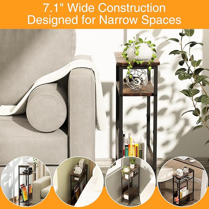 7.1" Narrow Side Table for Small Spaces, 3 Tier Small End Table - Image 4