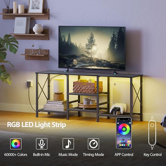 TV Stand with LED Lights for 55 Inch TV, Entertainment Center with 3-Tier Open - Image 4