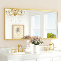 TETOTE Brushed Gold Mirror Beveled Frame 60" x 30" Large Brass Gold Rectangle by TETOTE