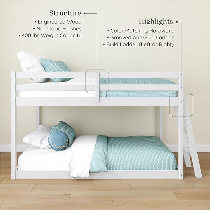 Grain & Grove Bear Twin Over Twin Bunk Bed, Low Bunk Bed Frame - Image 3