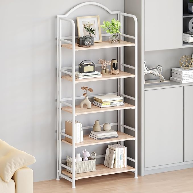 No-Assembly Folding Bookshelf Storage Shelves 5 Tiers Vintage Multifunctional - Image 2