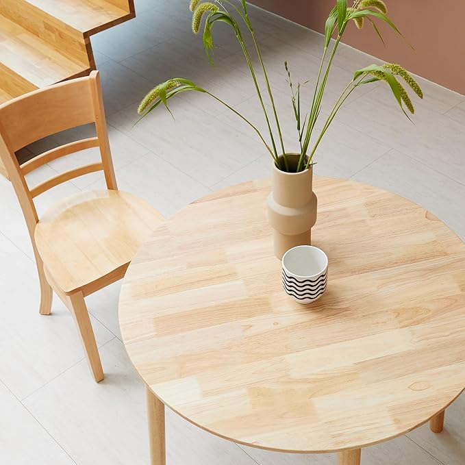 Livinia Aslan 35.4" Round Wooden Dining Table/Mid Century Modern Malaysian Oak - Image 4