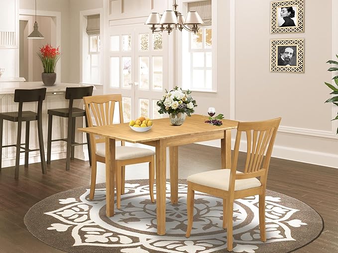 East West Furniture NDAV3-OAK-C 3 Piece Dining Room Table Set Contains a - Image 2