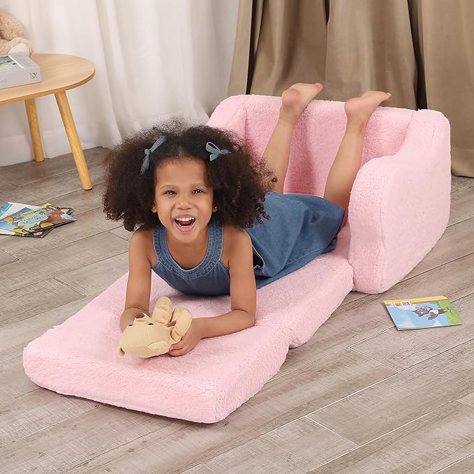 Comfy Toddler Chair, 2-in-1 Toddler Couch Fold Out, Convertible Sherpa Sofa to - Image 8