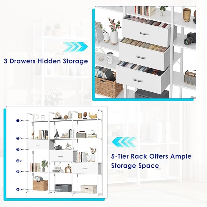 73.6" Tall Bookshelf with 3 Drawers and 16 Storage Shelves, Industrial Bookcase - Image 5