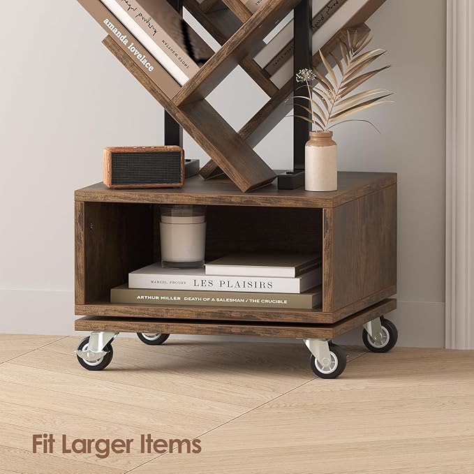 49" Rotating Tree Bookshelf, 7 Tier Double Sided Shelf, Wood Corner Bookshelf - Image 2