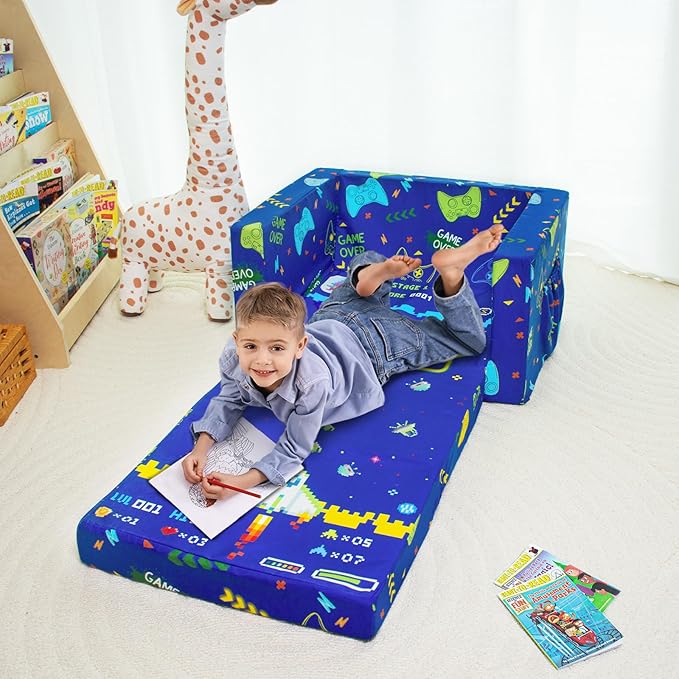 Kids Couch, 2-in-1 Kid Fold Out Couch, Convertible Kids Sofa to Lounger - Image 2