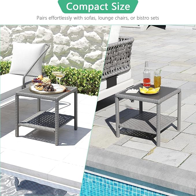 Helios&Hestia Square All Weather Rattan Wicker Outdoor Coffee Side End Table - Image 5
