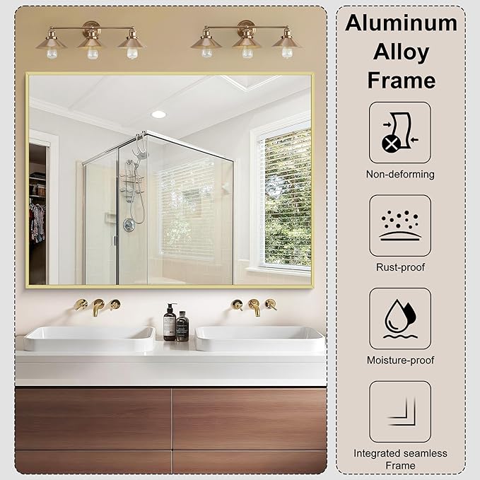 KOCUUY Gold Bathroom Mirror, Living Room, Hang Horizontal/Vertical - Image 7