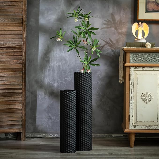 Sziqiqi Black Tall Floor Vase: 27.6/21.7in Metal Cylinder Vases Extra Large - Image 2