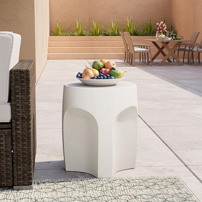 COSIEST Set of 2 Concrete Side Table Drum Shape, 2 Pieces Outdoor Side Table - Image 7