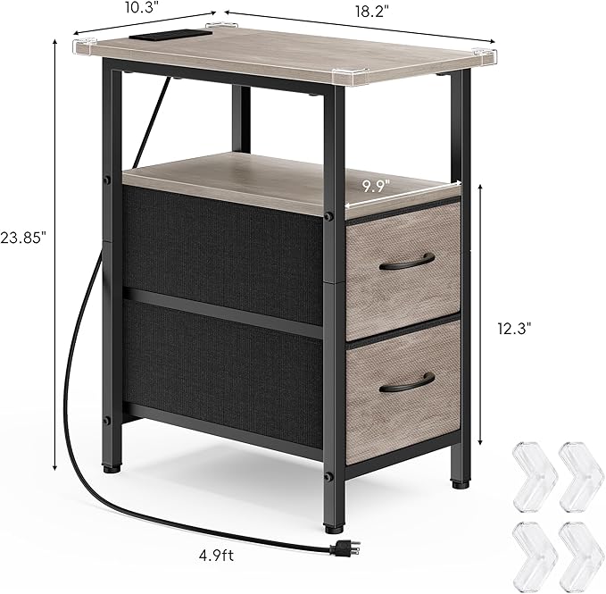 Vagusicc End Table with Charging Station, Narrow Side Table, 23.8'' Tall - Image 3