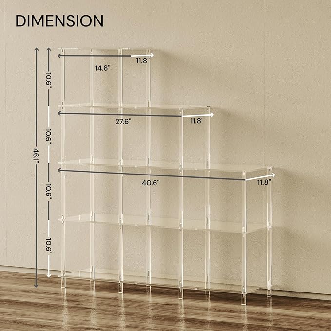 5-Tier Acrylic Bookshelf, 9 Cube Bookcase, Living Room, Easy Assembly, 11.8" D - Image 3
