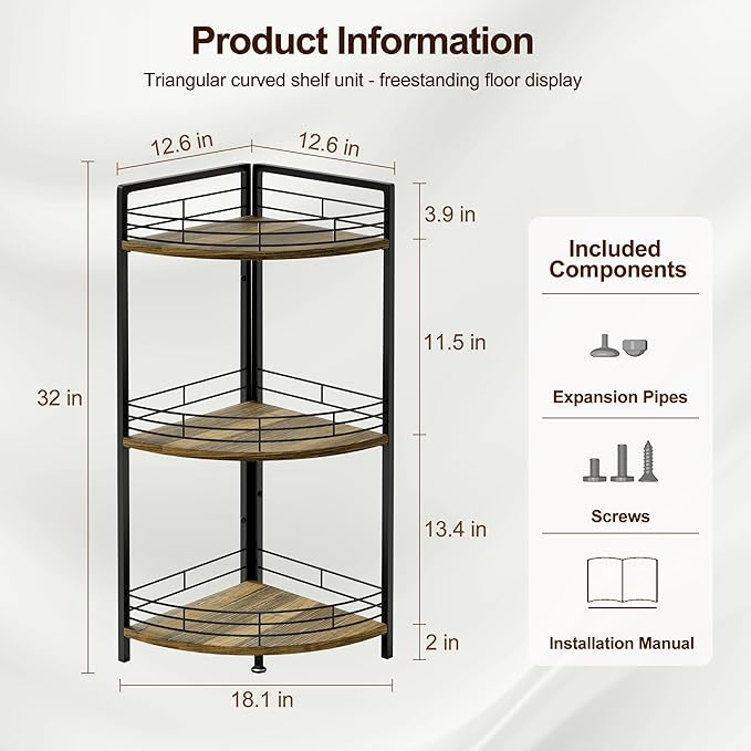 Bathroom Corner Shelf Stand, 3-Tier Small Corner Shelves, Triangular Curved - Image 2