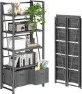 4NM No Assembly Folding Bookshelf, 5-Shelf 62.2" H Collapsible Foldable by 4NM