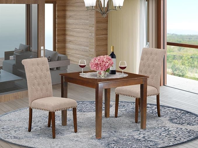 East West Furniture OXBR3-MAH-04 3 Piece Dining Room Furniture Set Contains a - Image 6