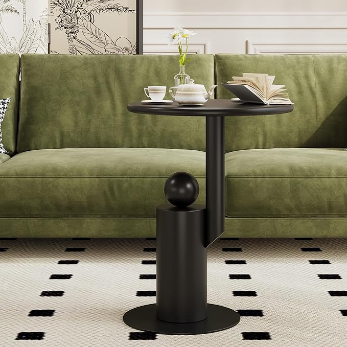 Metal Round Side Table, Matte Modern Accent End Tables Coffee Tables, Small - Image 9