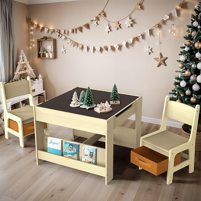Joyooss Kids Table and Chair Set, 4 in 1 Wooden Activity Toddler Table and by Joyooss
