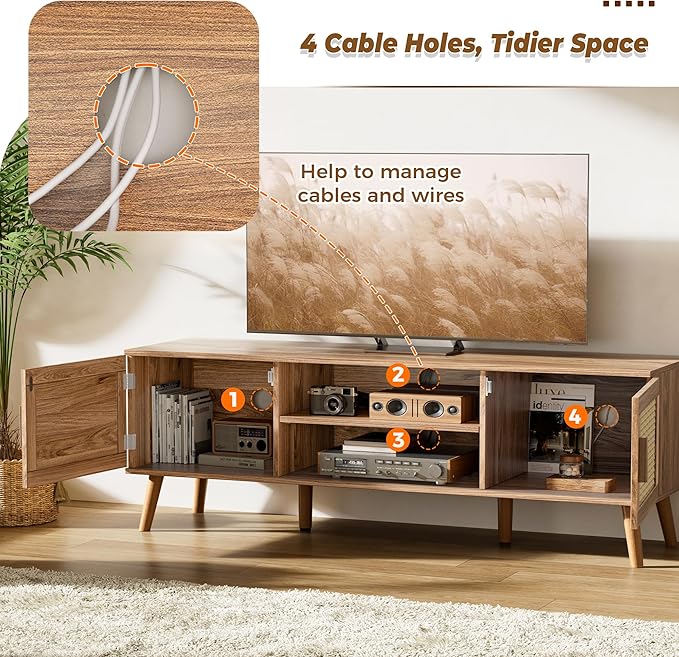 SUPERJARE Boho TV Stand for 65 Inch TV, Entertainment Center - Image 4