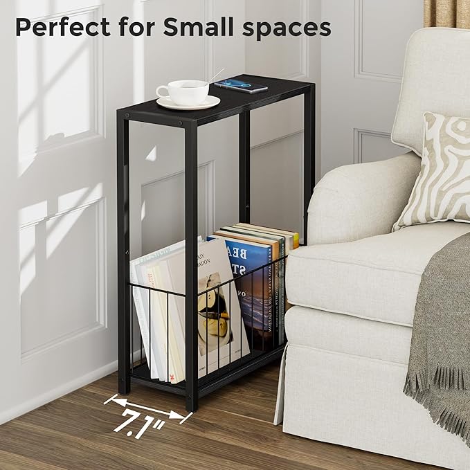 Narrow Side Table with Magazine Holder, Skinny End Table Perfect - Image 3
