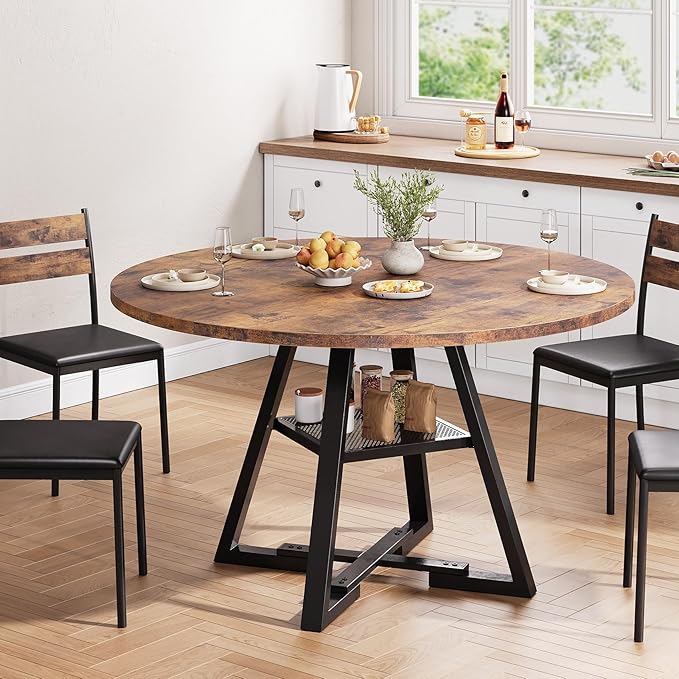 Round Dining Table for 4, Kitchen Dining Room Circle Dinner Pedestal Table - Image 4