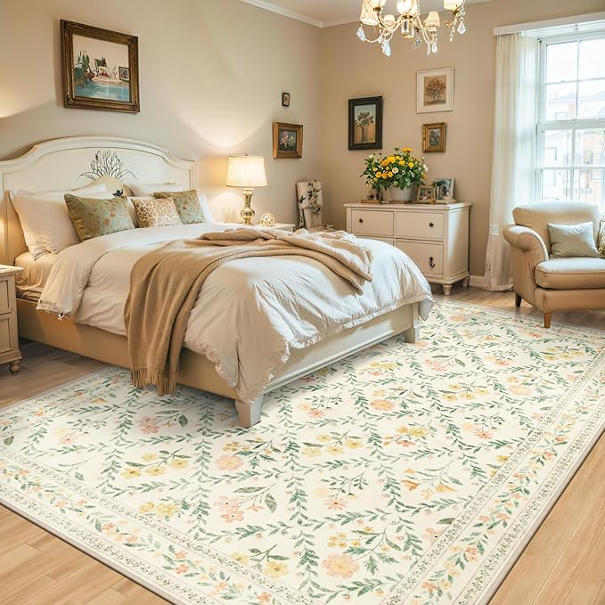 10x12 Area Rugs for Living Room: Floral Washable Rug Vintage Large Soft Boho - Image 3