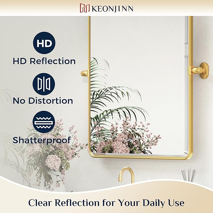 Keonjinn Brushed Gold Pivot Mirror Bathroom, 20x30 in Tilt Mirror Bathroom - Image 6