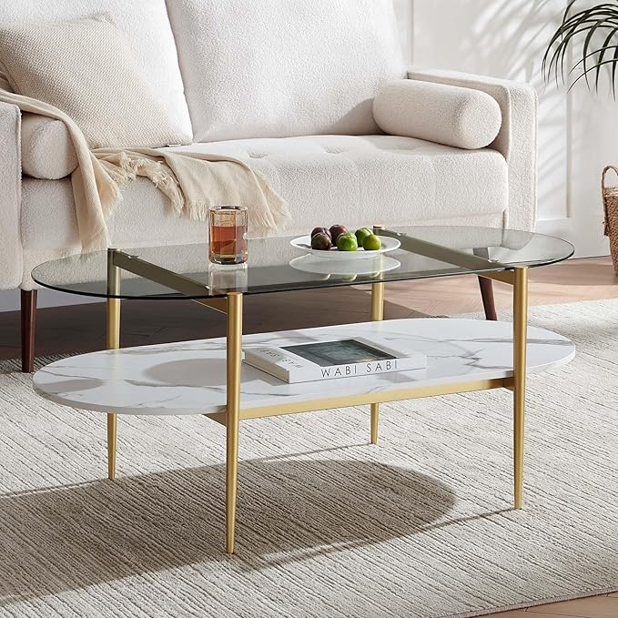 Oval Coffee Table, Mid-Century Modern Design, L41 x W21 x H17 inch, - Image 3