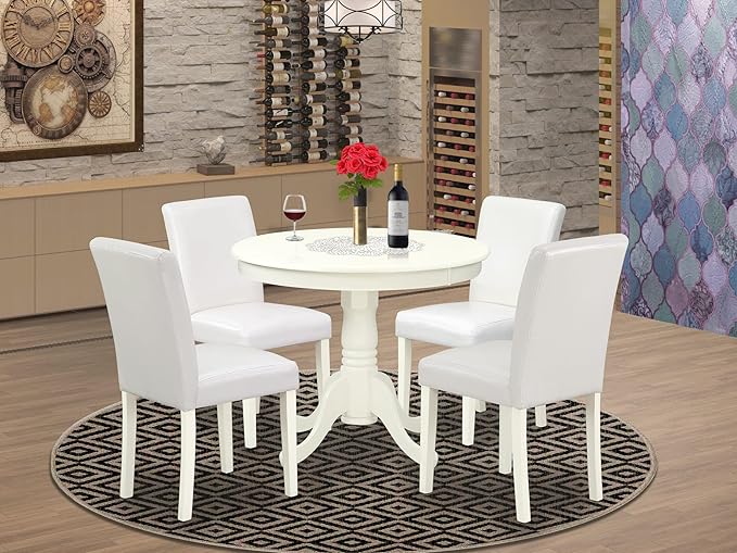East West Furniture ANAB5-LWH-64 5 Piece Dining Room Table Set Includes a Round - Image 2