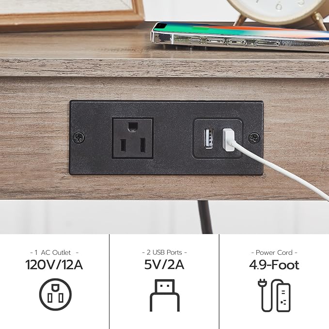 HOOBRO Side Table with Charging Station, End Table with USB Ports and Outlet - Image 9