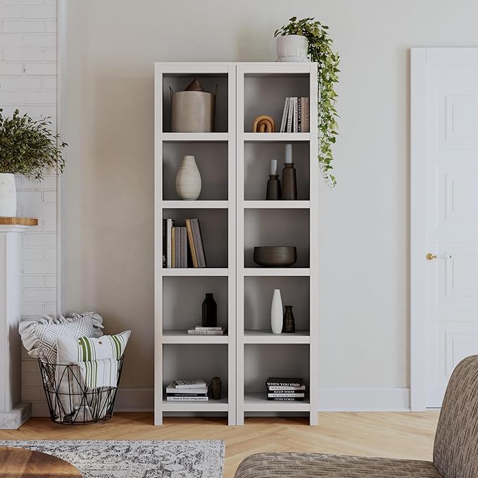 Prepac Moda 80" Tall 5-Tier Narrow Bookcase in White, Modern Storage Accent - Image 2