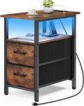 Vagusicc Nightstand with Charging Station and LED Lights, Narrow Side Table by Vagusicc