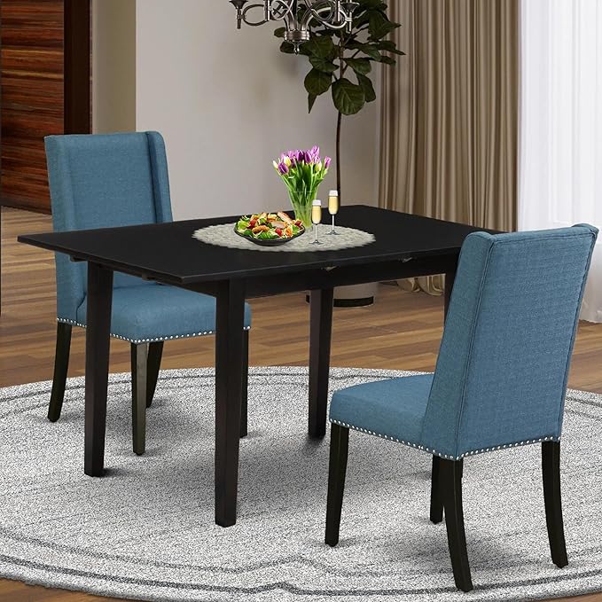 East West Furniture NOFL3-BLK-21 3 Piece Modern Dining Table Set Contains a - Image 2