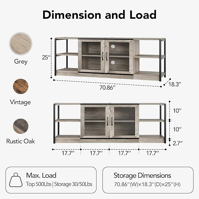 GarveeHome Farmhouse TV Stand for 75/80 Inch TVs, Entertainment Center - Image 2