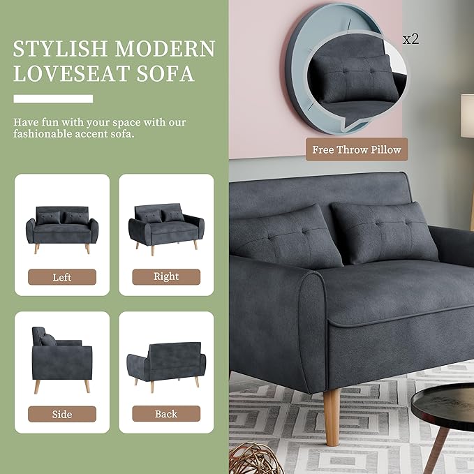 Shintenchi Small Modern Loveseat Couch Sofa, Mid Century Fabric Upholstered - Image 4