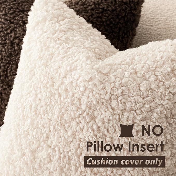Foindtower Set of 2 Curly Teddy Wool Pillow Covers Decorative Boucle Textured - Image 3