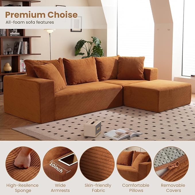 Modular Sectional Sofa, Corduroy Cloud Couch - Image 4