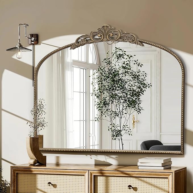 Micasso Gold Antique Wall Mirror: 29"x 36" Large Arched Mirror - Image 6