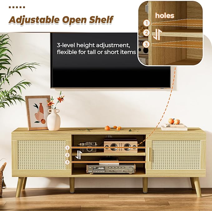 SUPERJARE Boho TV Stand for 65 Inch TV, Entertainment Center - Image 3