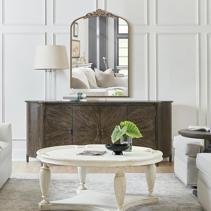 Micasso Antique Gold Ornate Mirror, 24 x 36 Inches Arched Baroque Style Mantel - Image 6